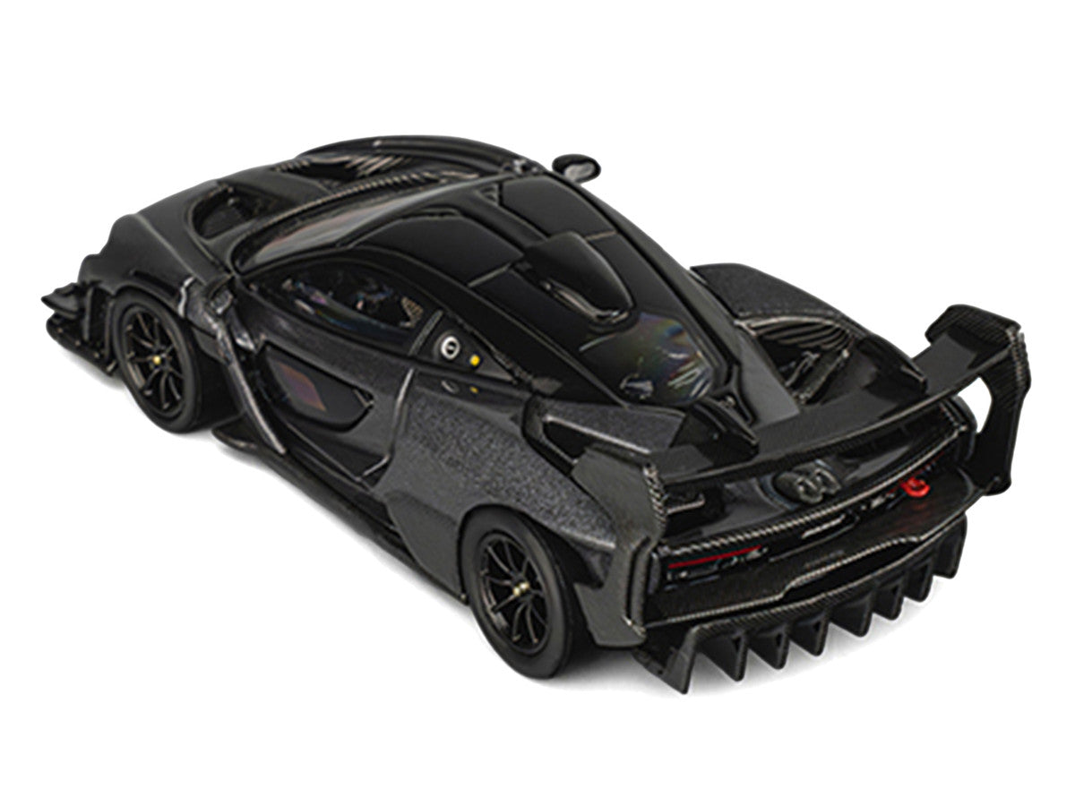 McLaren Senna GTR Dark Gray Metallic with Carbon Hood and Black Top 1/64 Diecast Model Car by CM Model-2