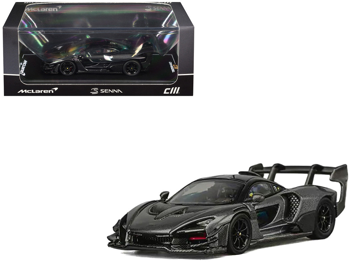 McLaren Senna GTR Dark Gray Metallic with Carbon Hood and Black Top 1/64 Diecast Model Car by CM Model-3