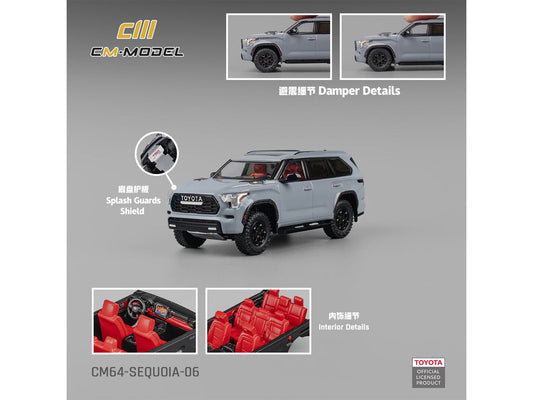 2024 Toyota Sequoia Cement Gray with Red Interior 1/64 Diecast Model Car by CM Models CM Models