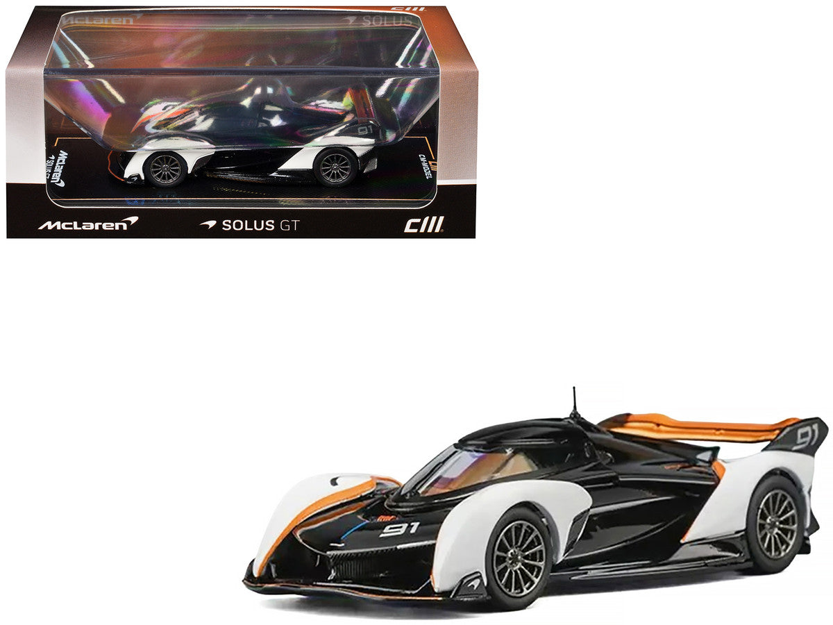 McLaren Solus GT #91 Black and White with Orange Accents 1/64 Diecast Model Car by CM Model CM Models