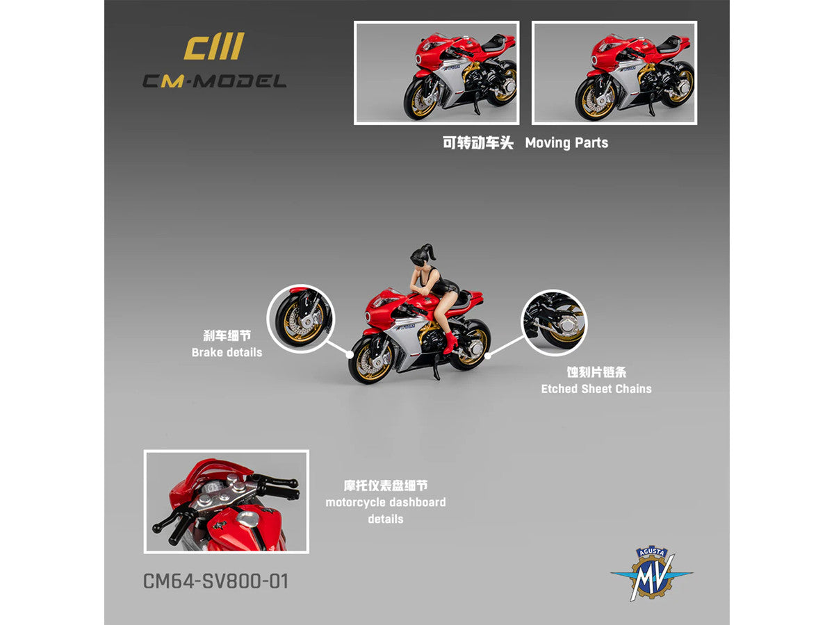 MV Agusta Superveloce 800 Motorcycle Red and Silver with Figure 1/64 Diecast Model by CM Model CM Models