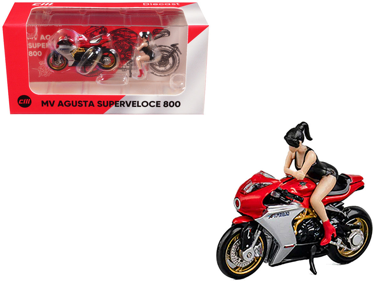 MV Agusta Superveloce 800 Motorcycle Red and Silver with Figure 1/64 Diecast Model by CM Model CM Models