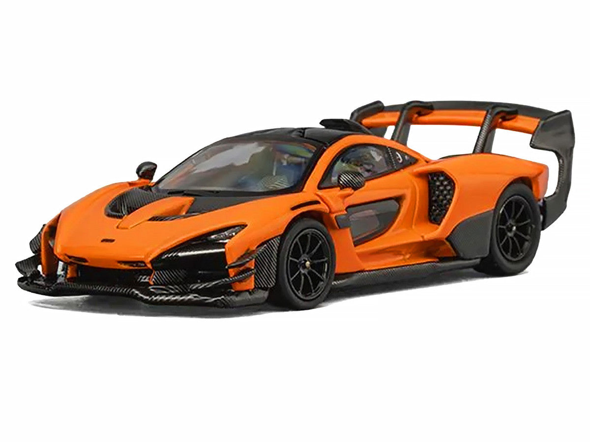 McLaren Senna GTR Orange Metallic with Carbon Hood and Black Top 1/64 Diecast Model Car by CM Model-1