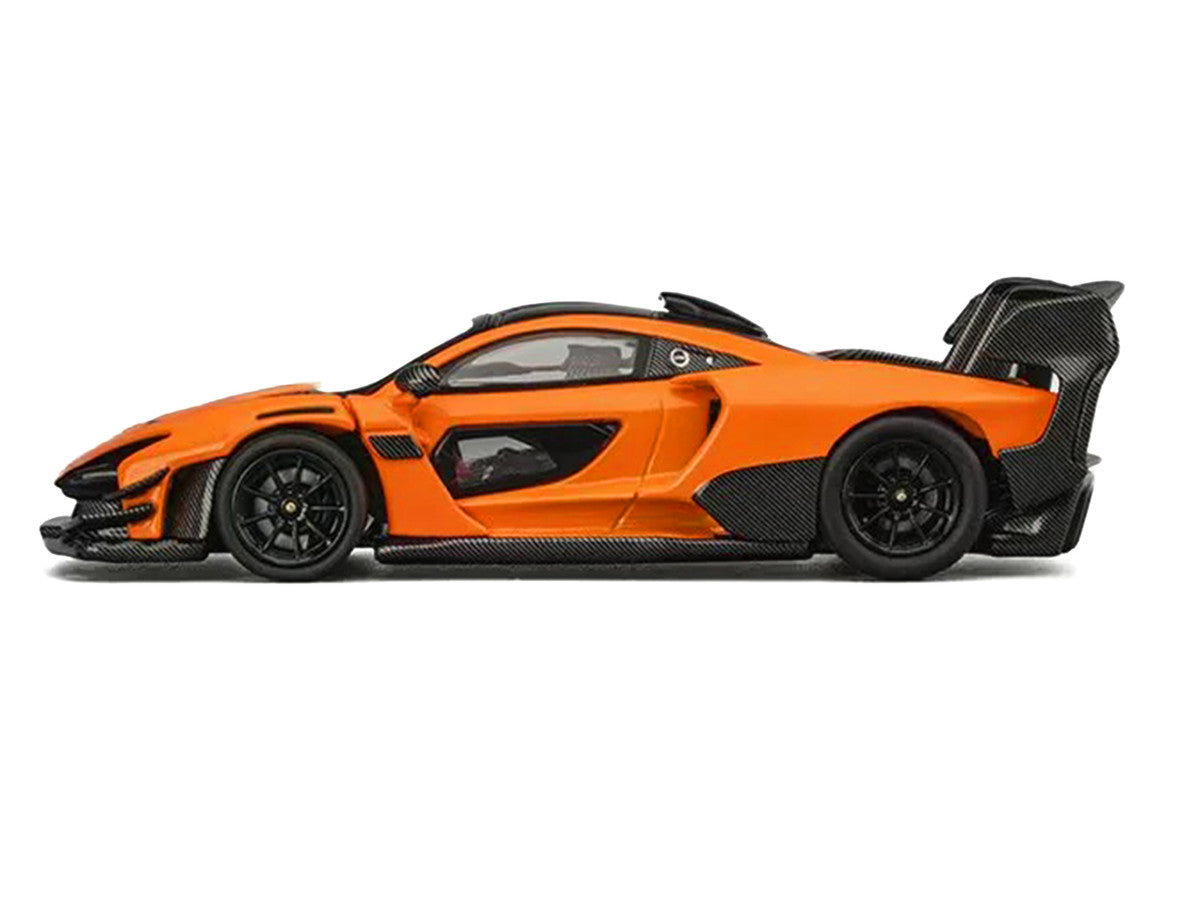McLaren Senna GTR Orange Metallic with Carbon Hood and Black Top 1/64 Diecast Model Car by CM Model-2