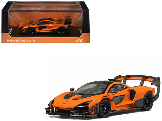 McLaren Senna GTR Orange Metallic with Carbon Hood and Black Top 1/64 Diecast Model Car by CM Model-0