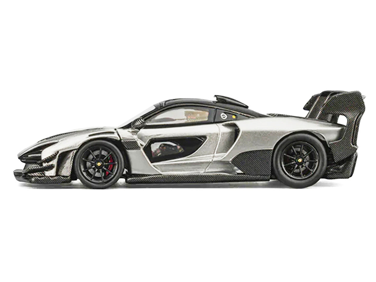 McLaren Senna GTR Silver Gray Metallic with Carbon Hood and Black Top 1/64 Diecast Model Car by CM Model-1