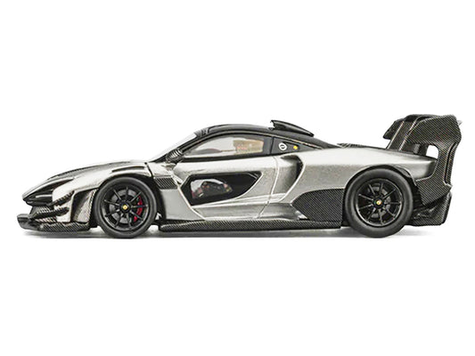 McLaren Senna GTR Silver Gray Metallic with Carbon Hood and Black Top 1/64 Diecast Model Car by CM Model-1