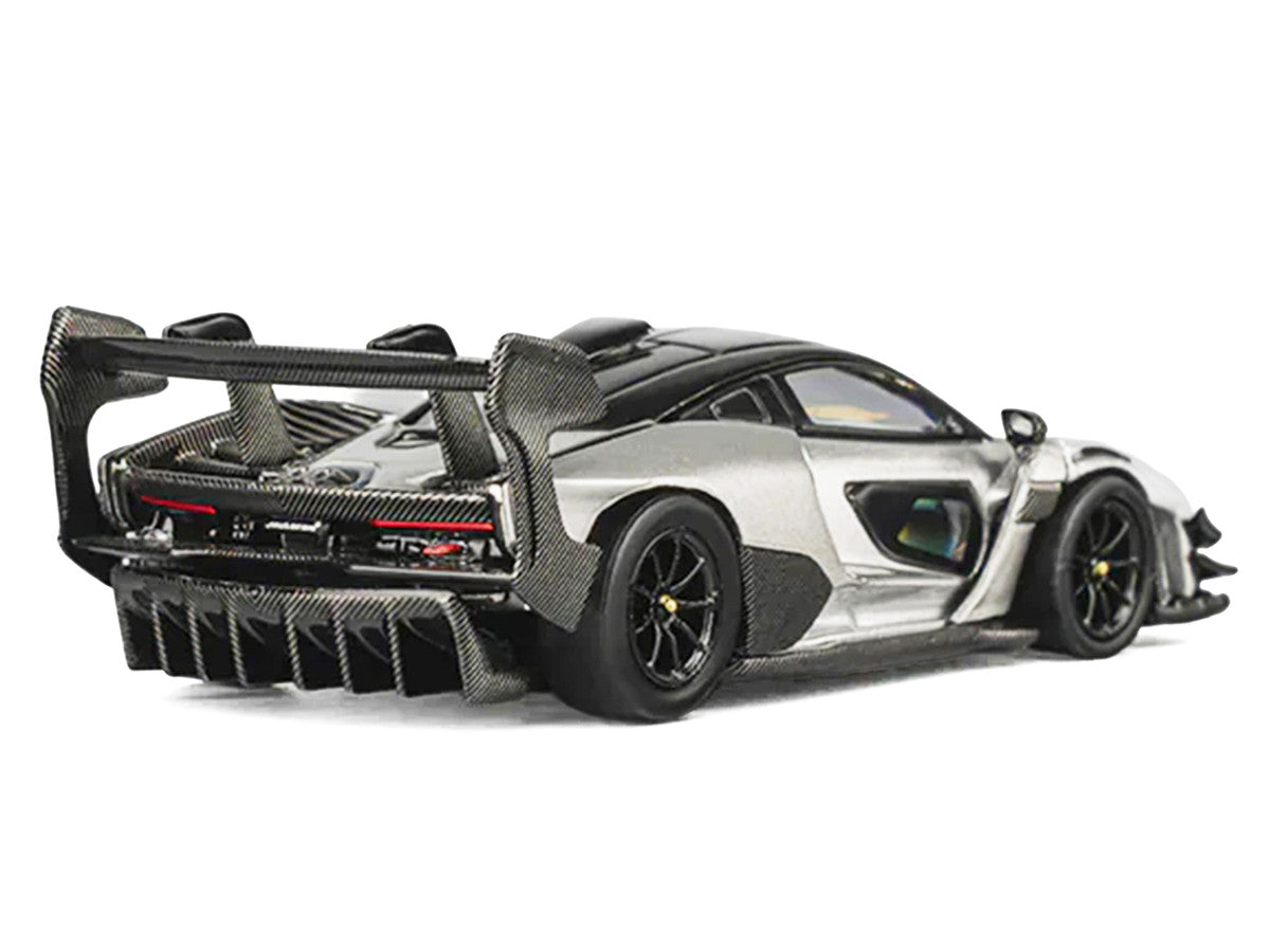 McLaren Senna GTR Silver Gray Metallic with Carbon Hood and Black Top 1/64 Diecast Model Car by CM Model-2