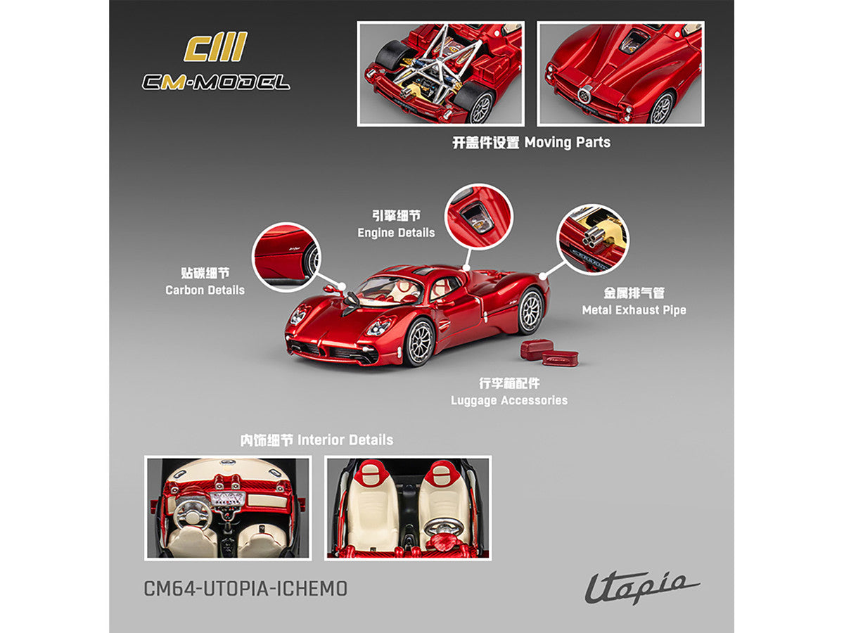 Pagani Utopia Red Metallic with Red Carbon Top 1/64 Diecast Model Car by CM Model CM Models