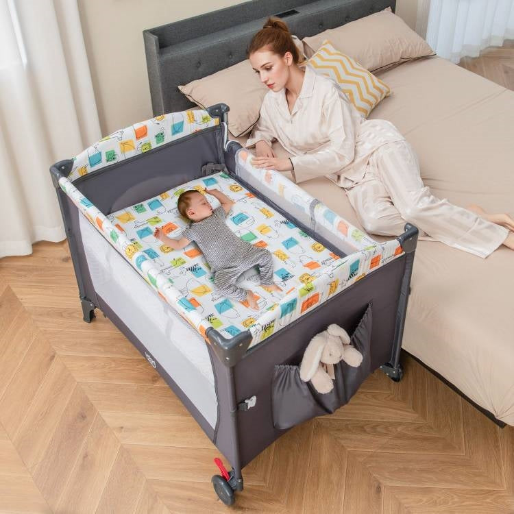 Grey Foldable Baby/Toddler Playpen Bassinet Bed Crib Music Box FastFurnishings