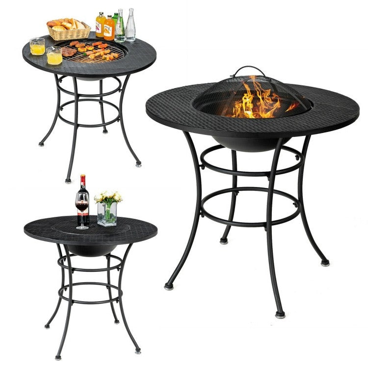 4 in 1 Fire Pit, Grill Cooking BBQ Grate, Ice Bucket, Dining Table FastFurnishings