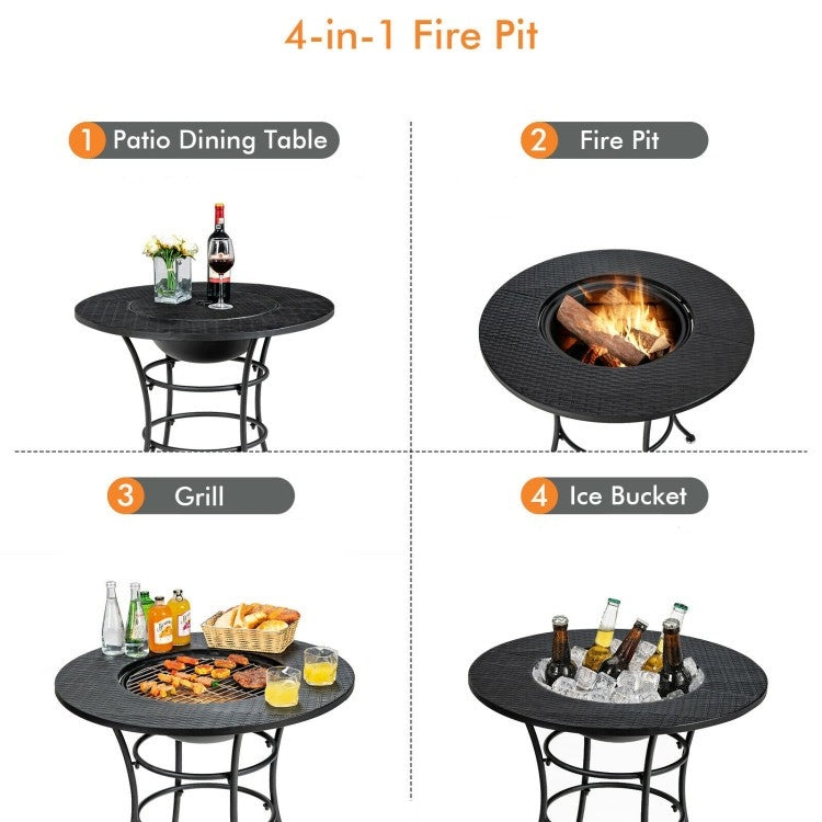 4 in 1 Fire Pit, Grill Cooking BBQ Grate, Ice Bucket, Dining Table FastFurnishings