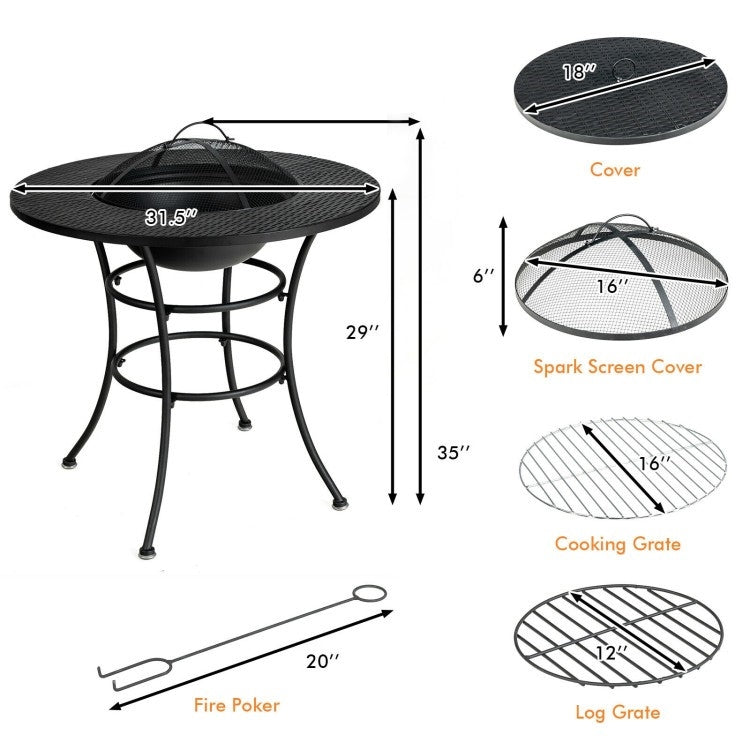 4 in 1 Fire Pit, Grill Cooking BBQ Grate, Ice Bucket, Dining Table FastFurnishings