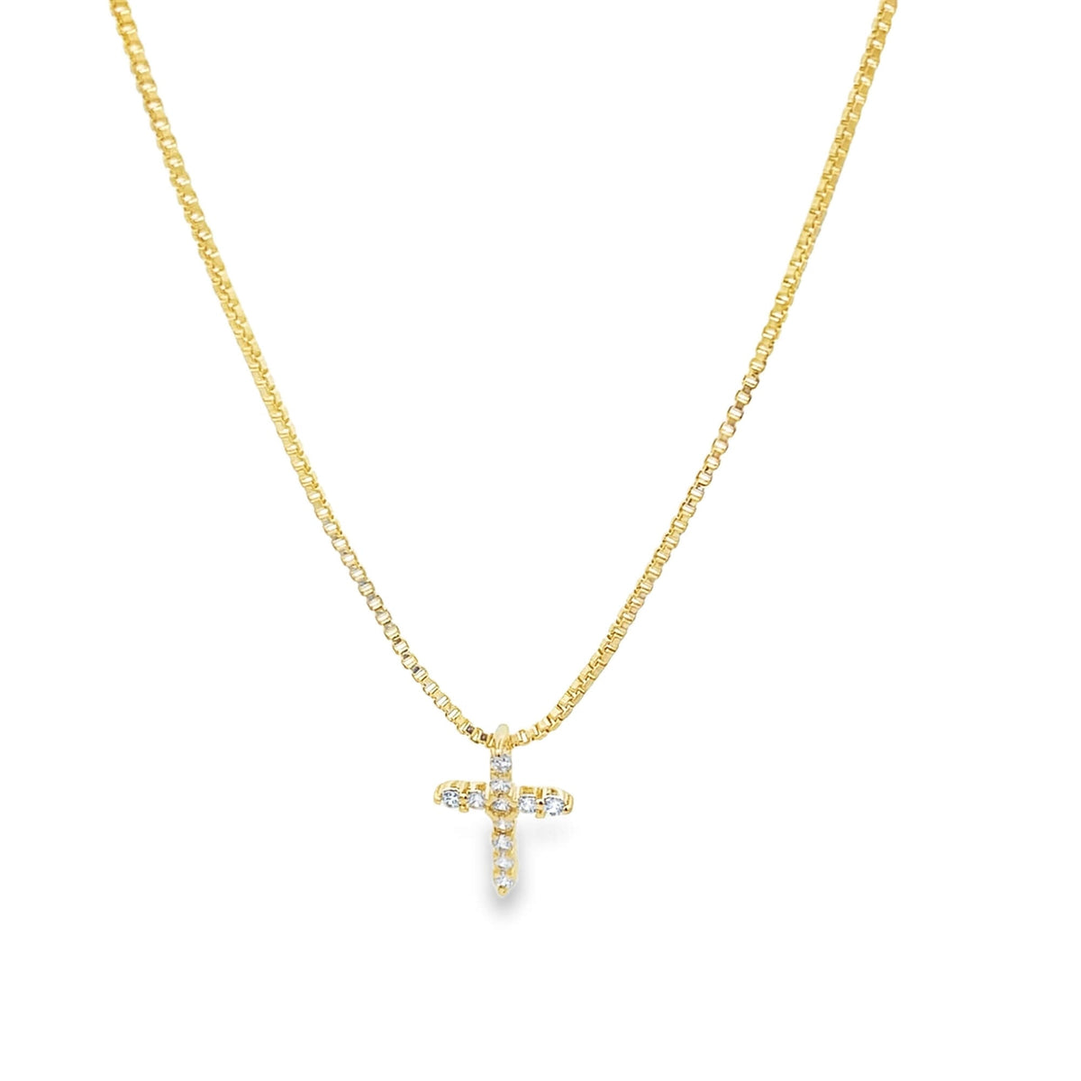 Dainty CZ Pave Cross Pendant Box Chain Necklace (F238A) Mia Jewelry