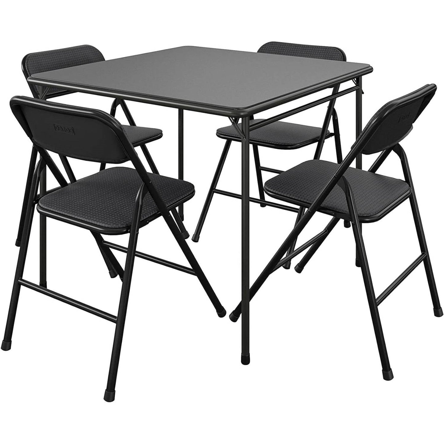 Black 5-Piece Square Folding Dining Table with 4 Chairs Guest Set Card Table FastFurnishings