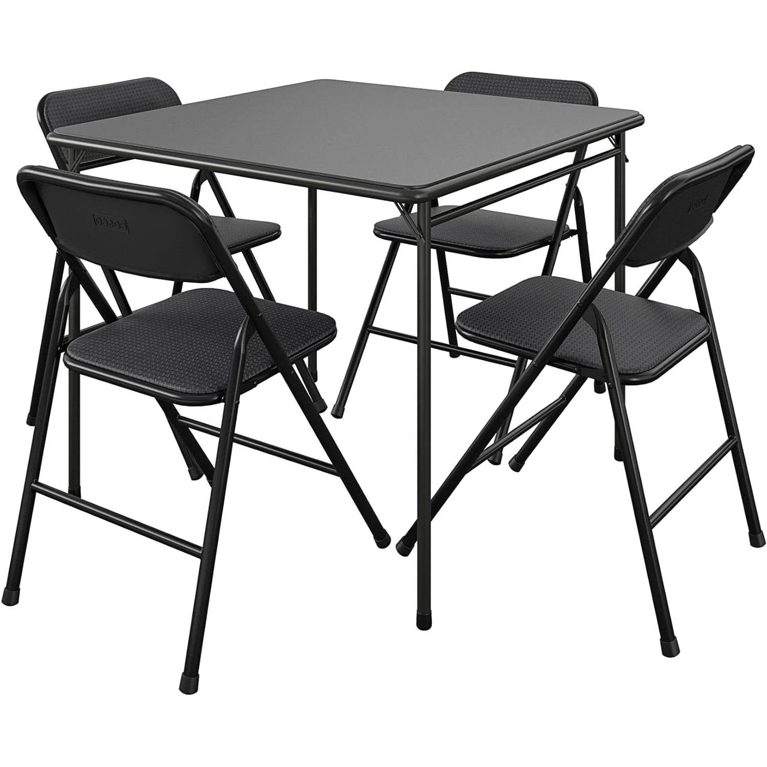 Black 5-Piece Square Folding Dining Table with 4 Chairs Guest Set Card Table FastFurnishings
