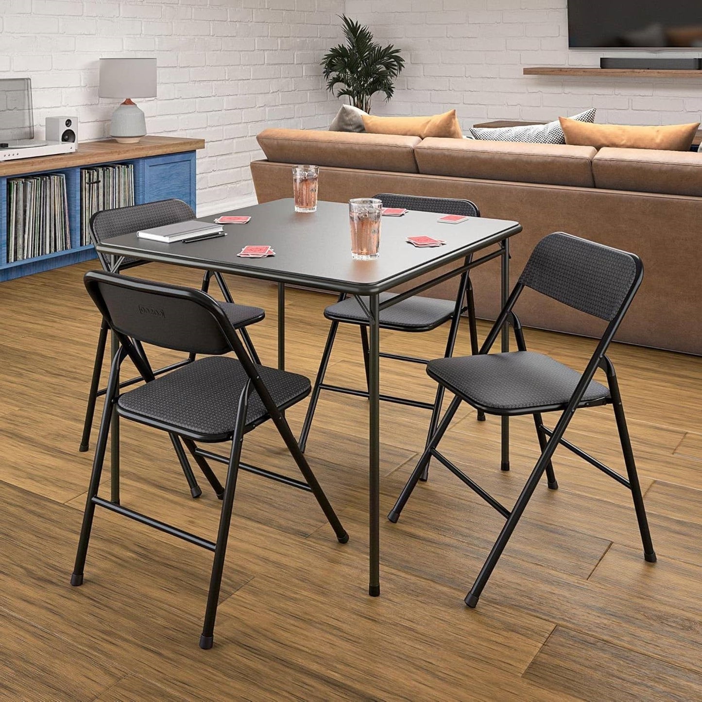 Black 5-Piece Square Folding Dining Table with 4 Chairs Guest Set Card Table FastFurnishings
