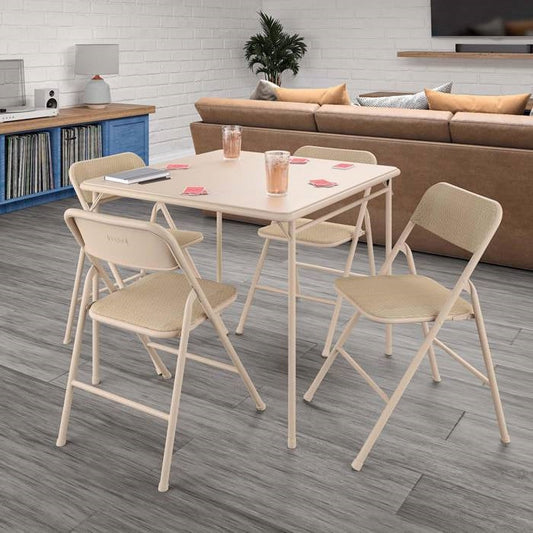 5-Piece Square Folding Dining Table with 4 Chairs Guest Set Game Table - Beige FastFurnishings