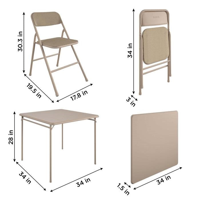 5-Piece Square Folding Dining Table with 4 Chairs Guest Set Game Table - Beige FastFurnishings