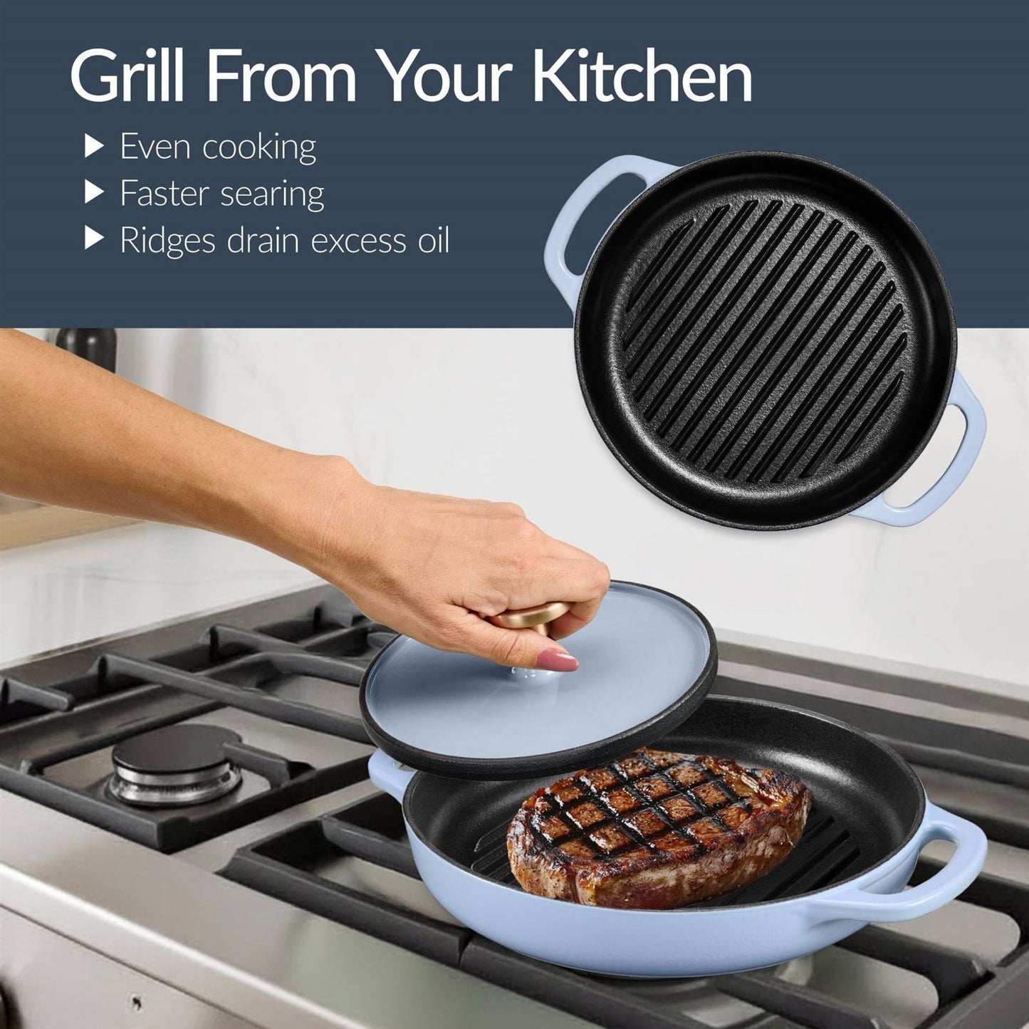 6-Piece Baby Blue Cast Iron Cookware Set FastFurnishings