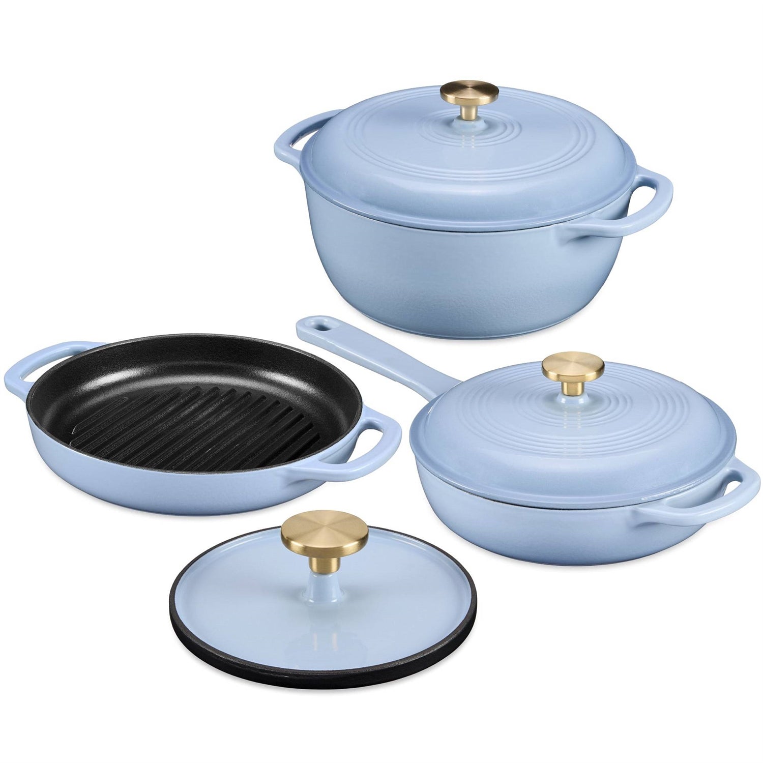 6-Piece Baby Blue Cast Iron Cookware Set FastFurnishings