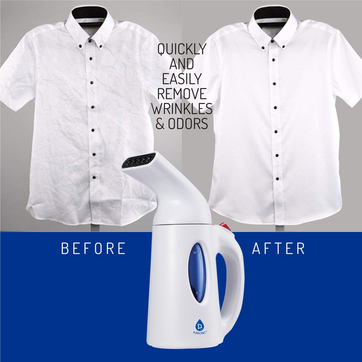 Pursonic 130ml Handheld Fabric Fast Heat-up Powerful Travel Clothes CS180 Portable Garment Steamer Pursonicusa