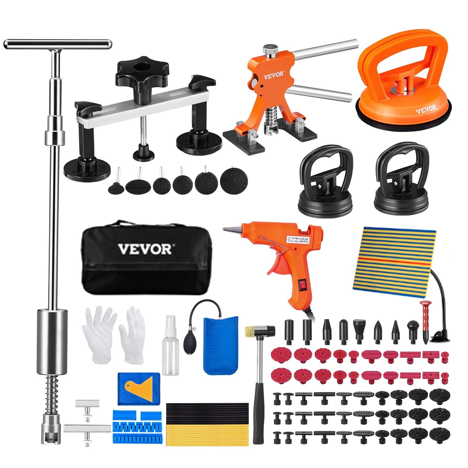 107 PCS Dent Removal Kit, Paintless Dent Repair Kit with Golden Lifter, Bridge Puller, Slide Hammer T-bar Dent Puller, Suction Cup Dent Puller for Auto Body Dents, Hail Damage, Door Ding W2B