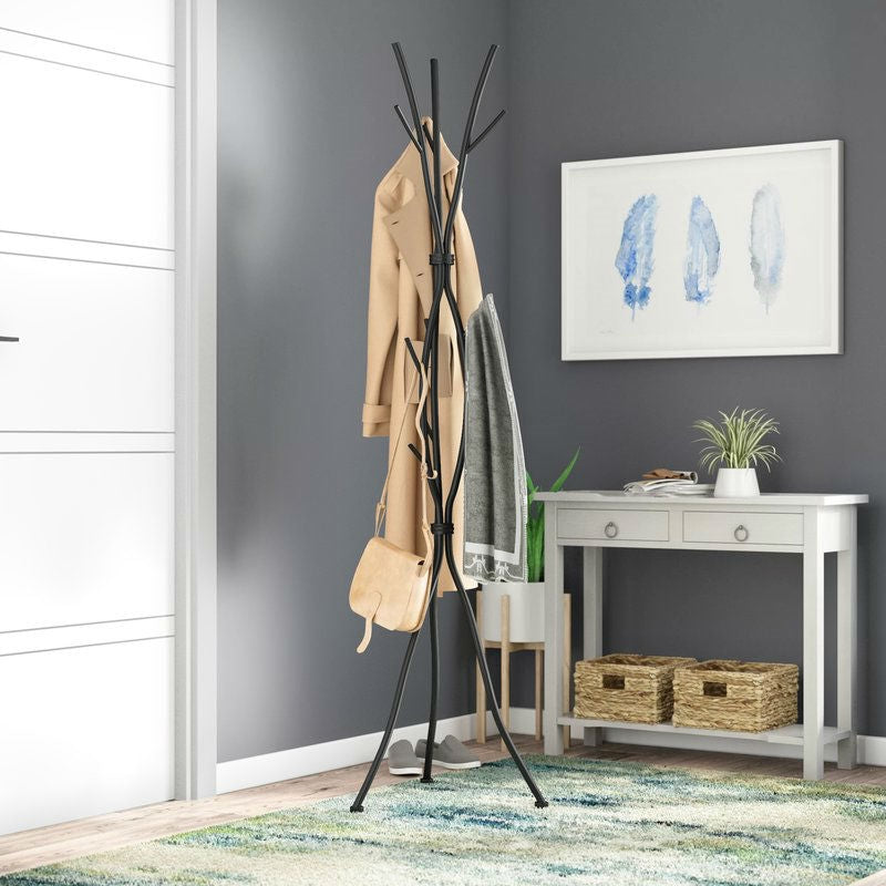 Metal Tree Branch Style Coat Rack with Multiple Hooks in Black FastFurnishings