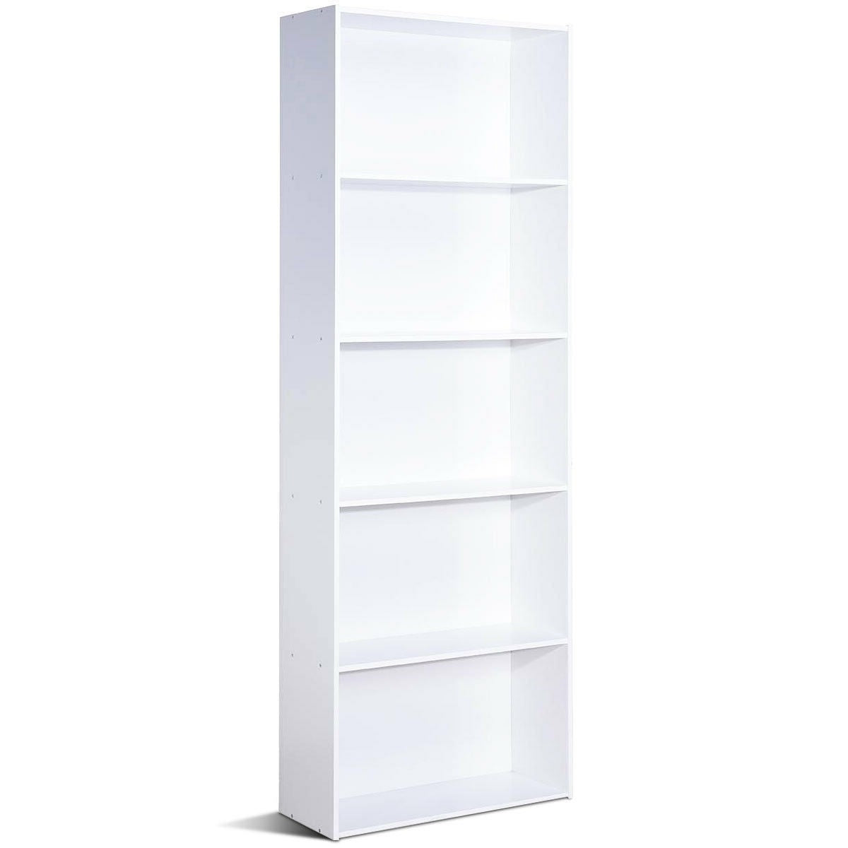 Modern 5-Tier Bookcase Storage Shelf in White Wood Finish W2B