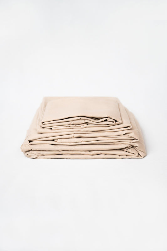 Omne Sleep 4-Piece Khaki Microplush and Bamboo Flex Head Queen Hypoallergenic Sheet Set