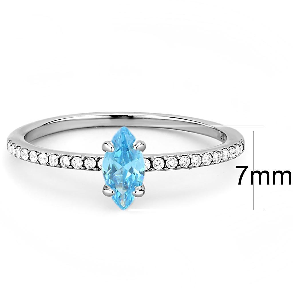 DA034 - High polished (no plating) Stainless Steel Ring with AAA Grade CZ  in Sea Blue Alamode