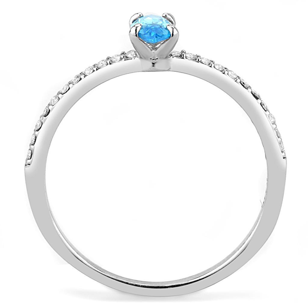 DA034 - High polished (no plating) Stainless Steel Ring with AAA Grade CZ  in Sea Blue Alamode