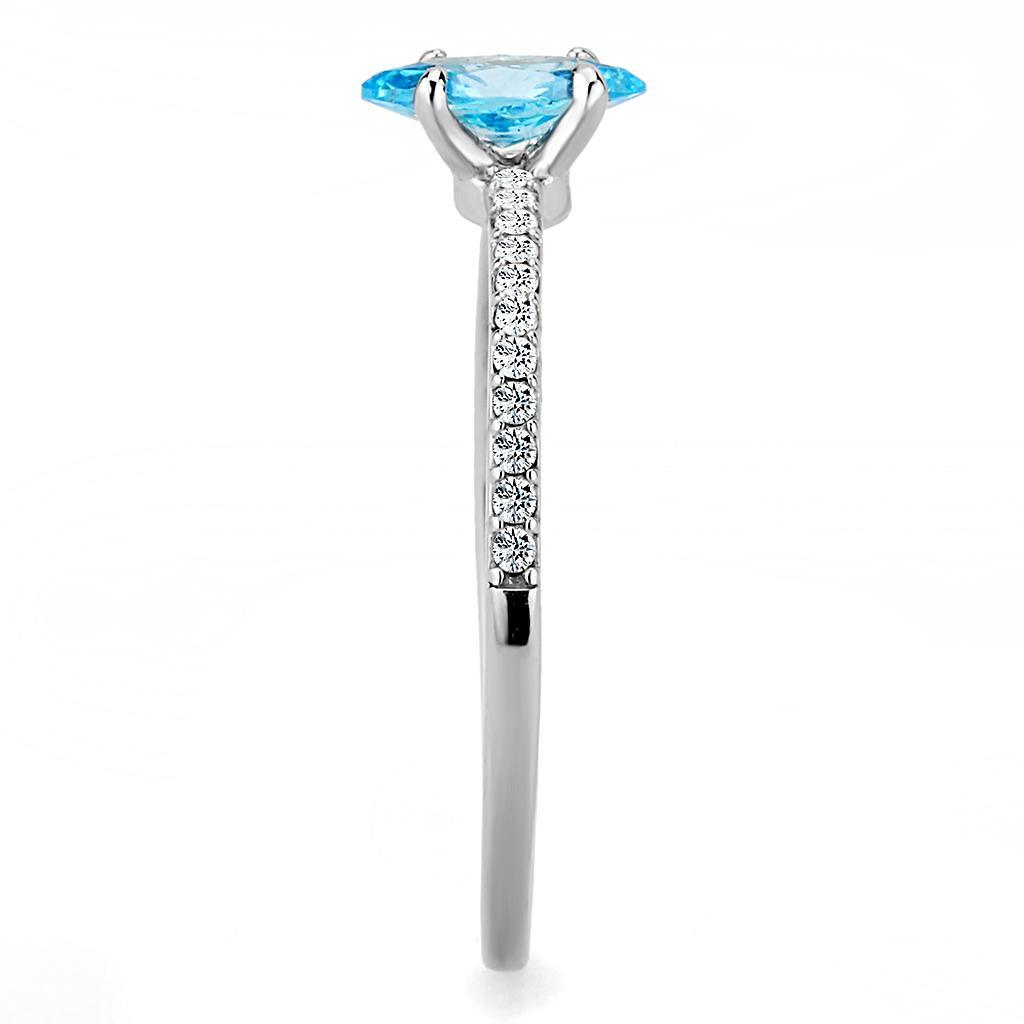 DA034 - High polished (no plating) Stainless Steel Ring with AAA Grade CZ  in Sea Blue Alamode