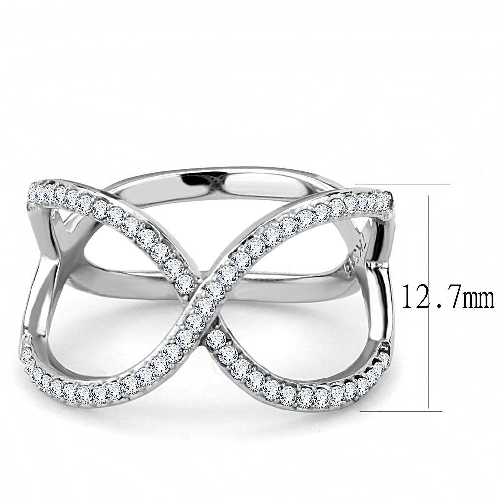 DA058 - High polished (no plating) Stainless Steel Ring with AAA Grade CZ  in Clear Alamode