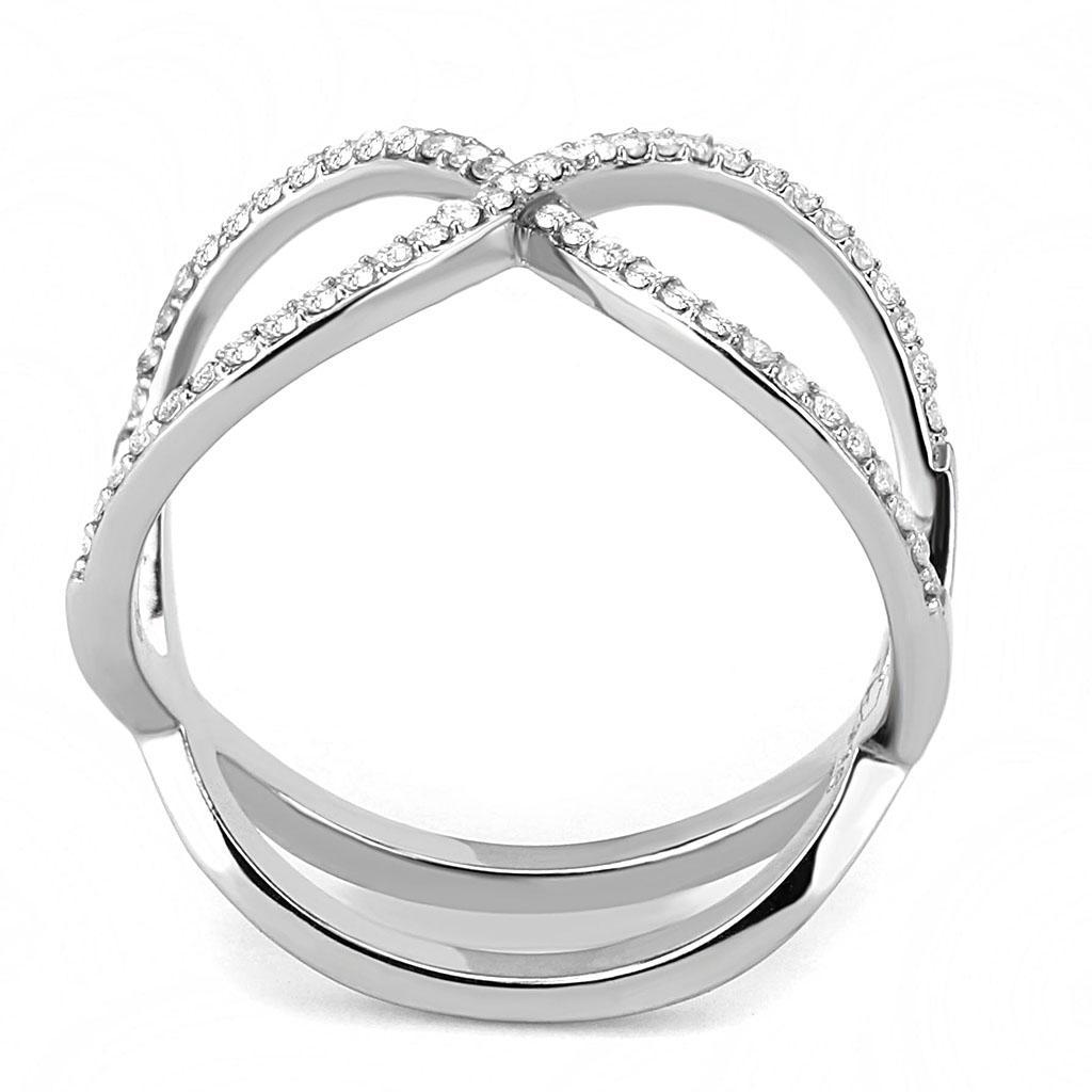 DA058 - High polished (no plating) Stainless Steel Ring with AAA Grade CZ  in Clear Alamode