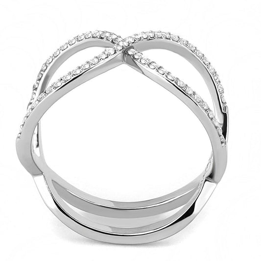 DA058 - High polished (no plating) Stainless Steel Ring with AAA Grade CZ  in Clear Alamode