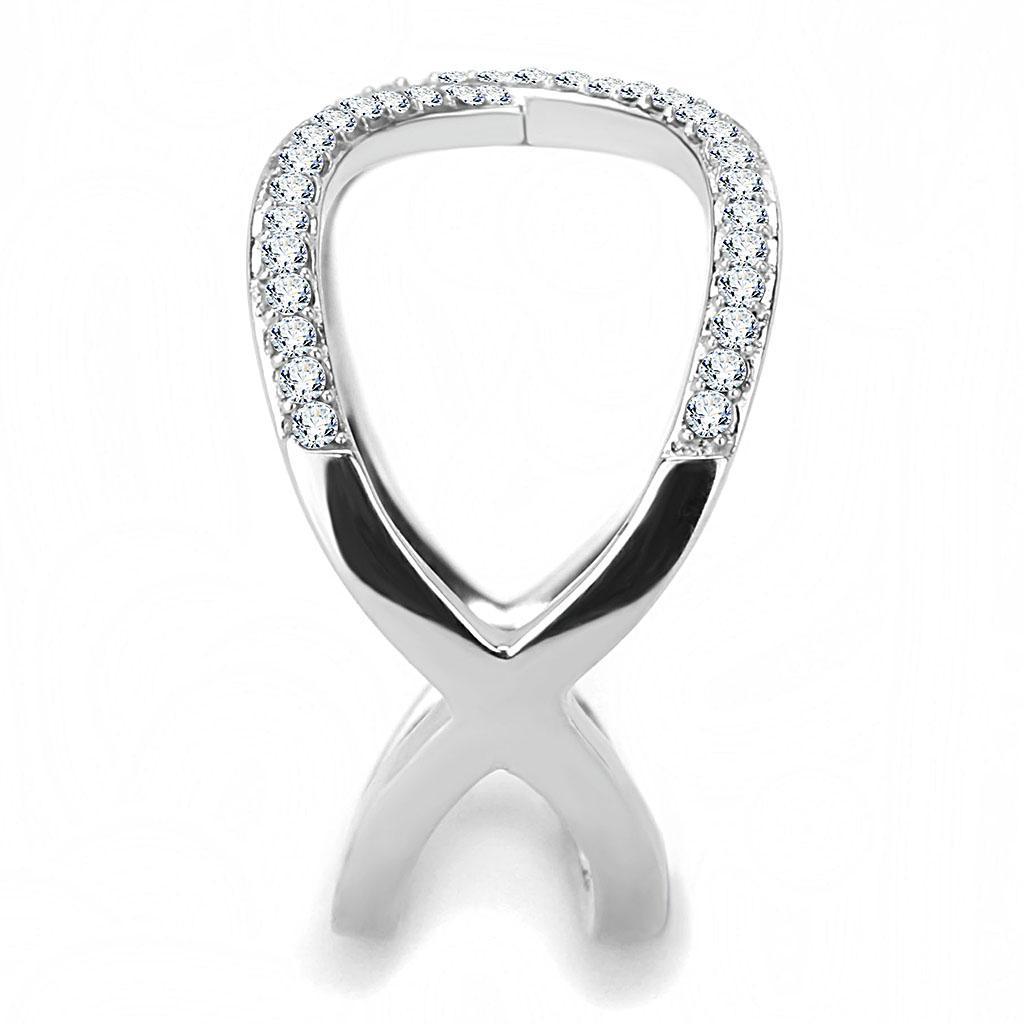 DA058 - High polished (no plating) Stainless Steel Ring with AAA Grade CZ  in Clear Alamode