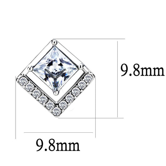 DA071 - High polished (no plating) Stainless Steel Earrings with AAA Grade CZ  in Clear Alamode