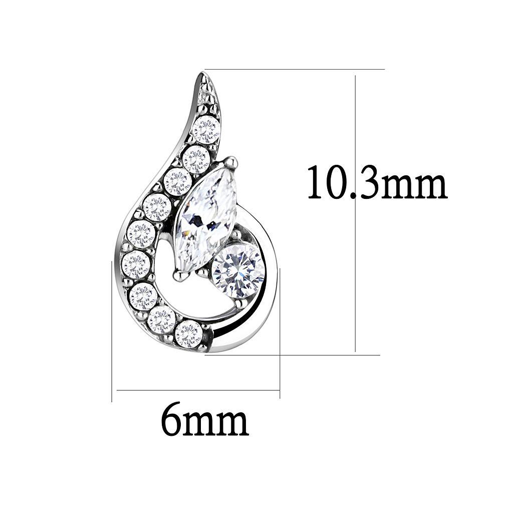DA074 - High polished (no plating) Stainless Steel Earrings with AAA Grade CZ  in Clear-1