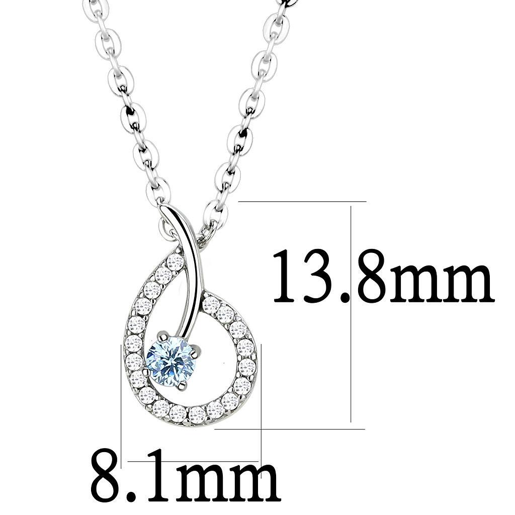 DA090 - High polished (no plating) Stainless Steel Chain Pendant with AAA Grade CZ  in Sea Blue Alamode