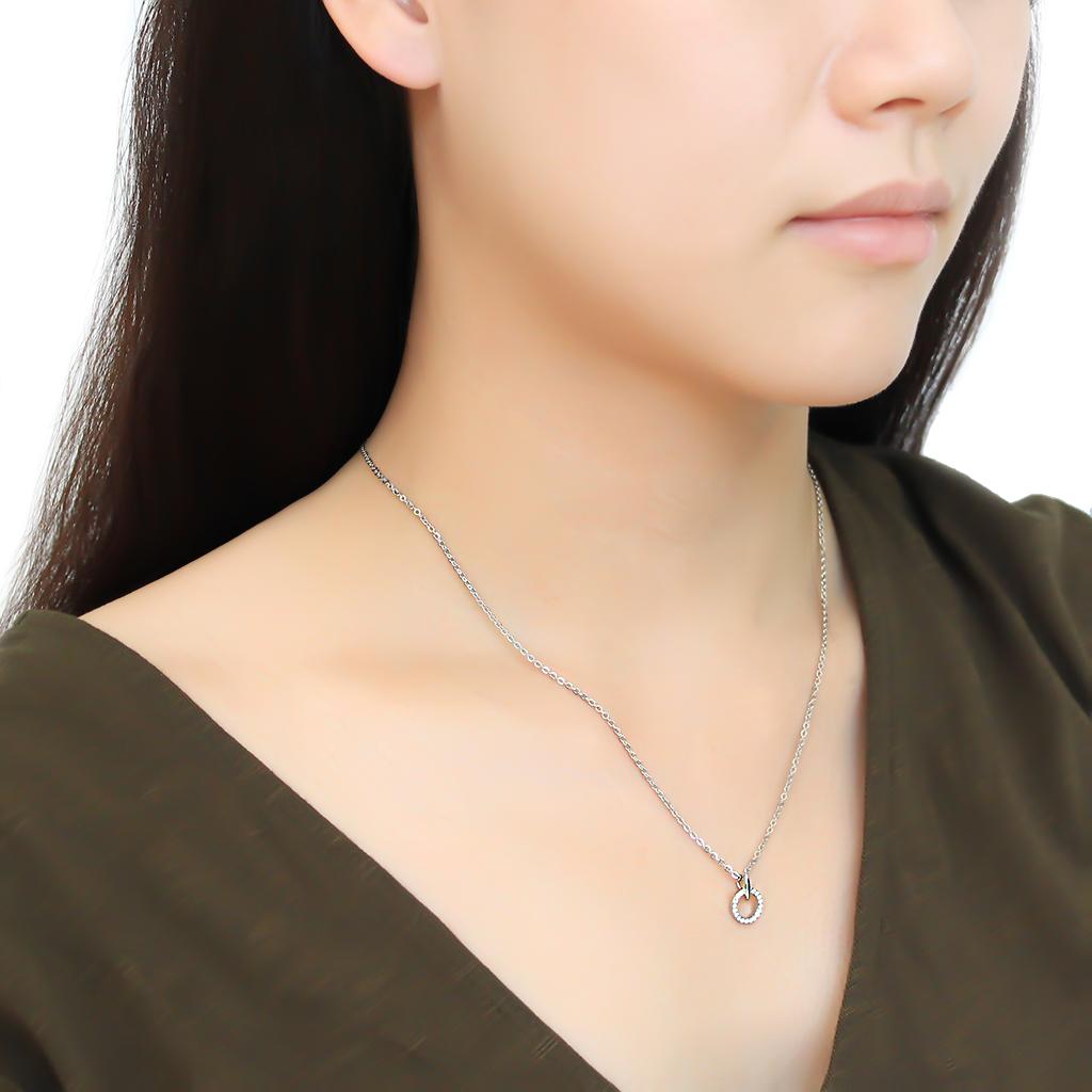 DA091 - High polished (no plating) Stainless Steel Chain Pendant with AAA Grade CZ  in Clear Alamode