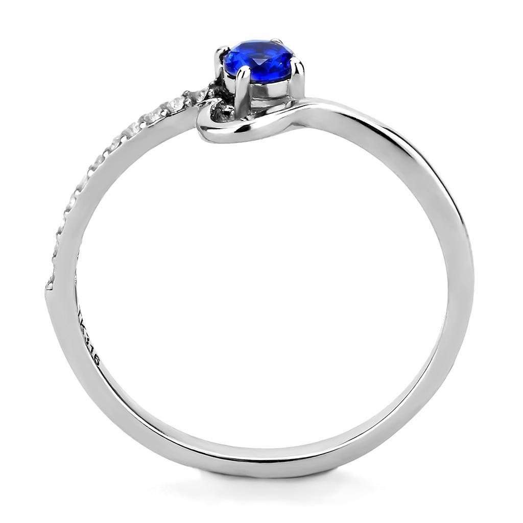 DA114 - High polished (no plating) Stainless Steel Ring with AAA Grade CZ  in London Blue Alamode