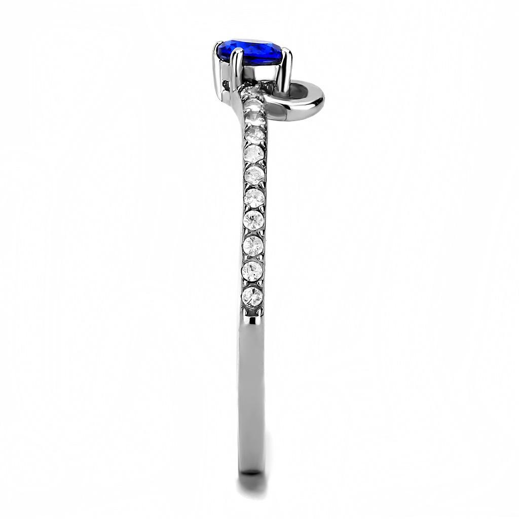 DA114 - High polished (no plating) Stainless Steel Ring with AAA Grade CZ  in London Blue Alamode