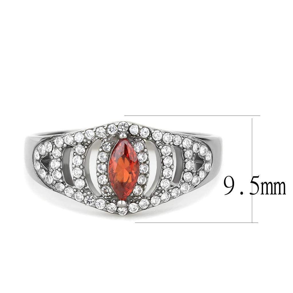 DA123 - High polished (no plating) Stainless Steel Ring with AAA Grade CZ  in Orange Alamode
