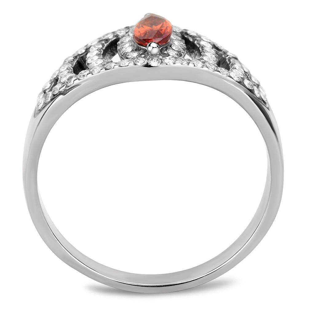 DA123 - High polished (no plating) Stainless Steel Ring with AAA Grade CZ  in Orange Alamode