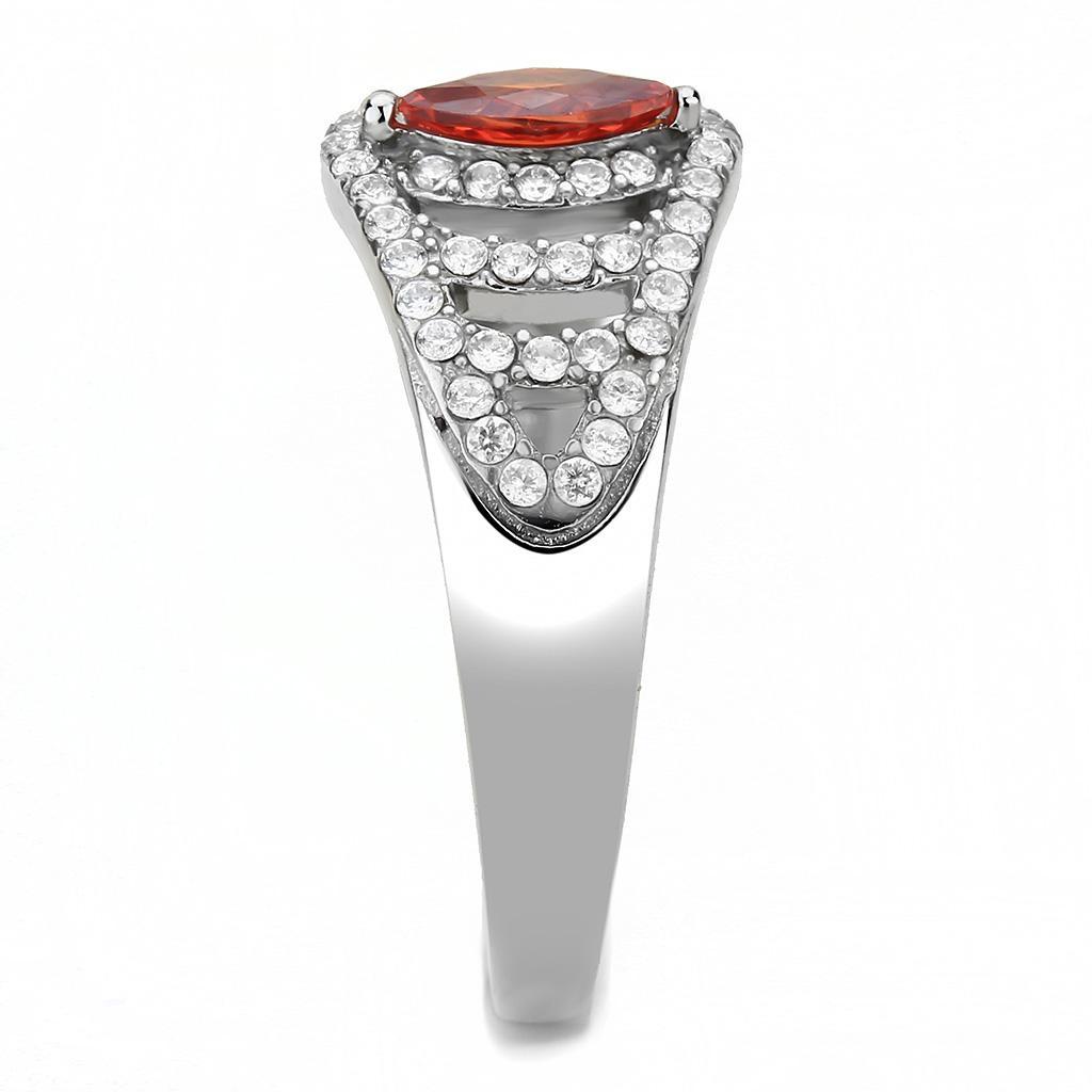 DA123 - High polished (no plating) Stainless Steel Ring with AAA Grade CZ  in Orange Alamode