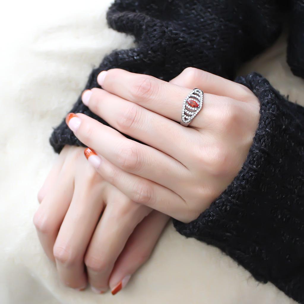 DA123 - High polished (no plating) Stainless Steel Ring with AAA Grade CZ  in Orange Alamode