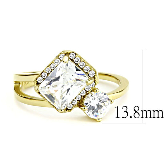 DA173 - IP Gold(Ion Plating) Stainless Steel Ring with AAA Grade CZ  in Clear Alamode