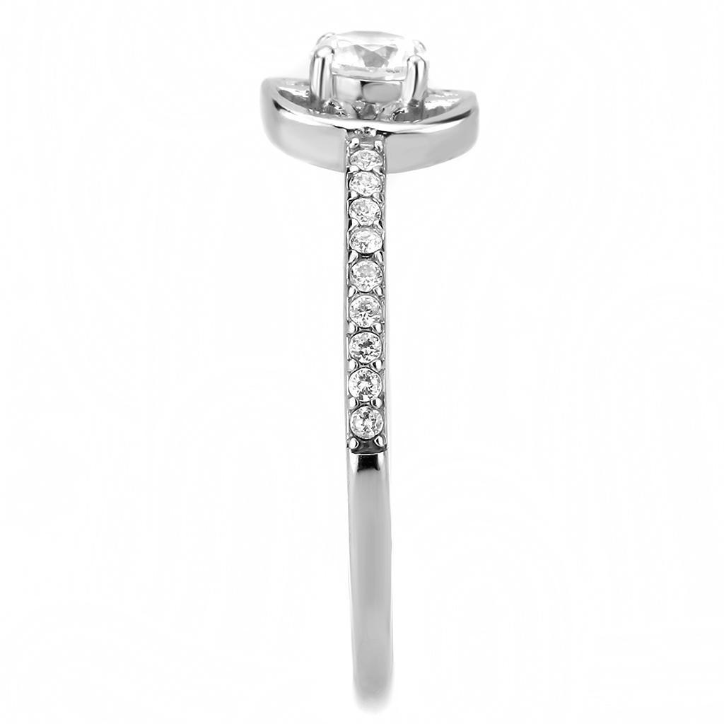 DA238 - High polished (no plating) Stainless Steel Ring with AAA Grade CZ  in Clear Alamode