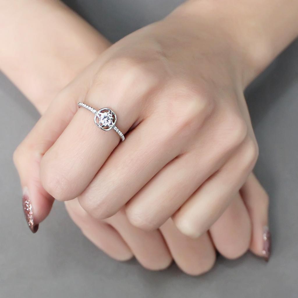 DA238 - High polished (no plating) Stainless Steel Ring with AAA Grade CZ  in Clear Alamode